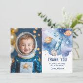 宇宙の惑星ボーイ誕生日感謝してい写真あなた 招待状 (スタンド正面)