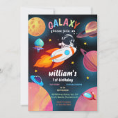 宇宙の惑星 エイリアン 星 宇宙 銀河 初誕生日 招待状 (正面)