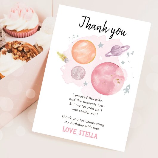 宇宙の惑星 ギャラクシーガール ピンク サンキュー 招待状
