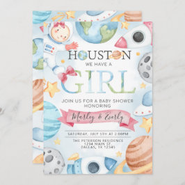 宇宙の惑星 ピンクの女の子 ベビーシャワー招待状 招待状