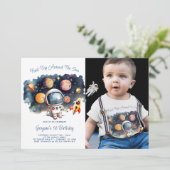 宇宙の惑星 フォト 1歳の誕生日 招待状 (スタンド正面)