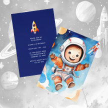 宇宙の惑星 ブルー 1歳の誕生日招待状