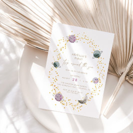 宇宙の惑星 – 女の子の金ゴールド1st誕生日 招待状