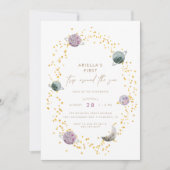 宇宙の惑星 – 女の子の金ゴールド1st誕生日 招待状 (正面)