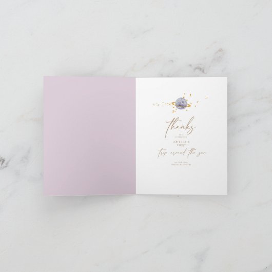 宇宙の惑星 – 女の子1歳の誕生日 サンキューカード (内部)