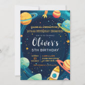 宇宙の惑星 子供の誕生日パーティー招待状 招待状 (正面)