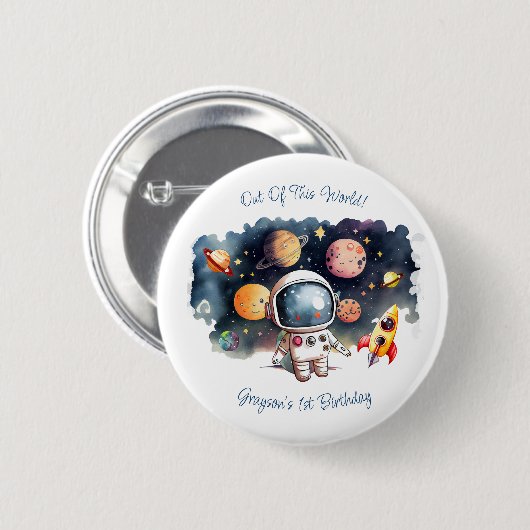 宇宙の惑星 少年 誕生日 缶バッジ (正面&裏面)