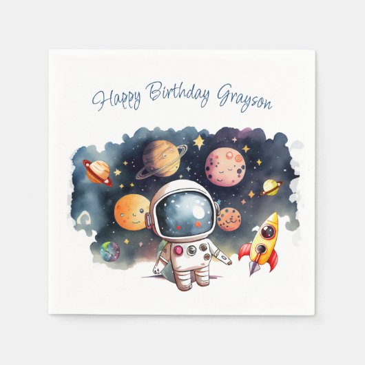 宇宙の惑星 男の子の誕生日 スタンダードカクテルナプキン (正面)