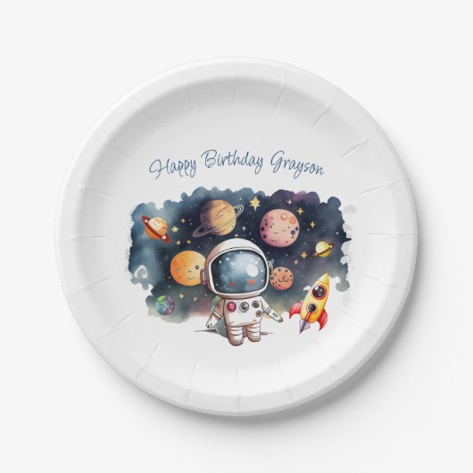 宇宙の惑星 男の子の誕生日 ペーパープレート (正面)