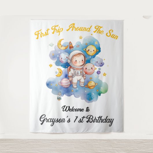 宇宙の惑星 青い 初誕生日 タペストリー (正面)