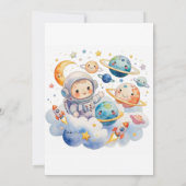 宇宙の惑星 青い 初誕生日 招待状 (裏面)