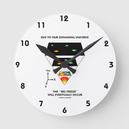 宇宙の拡大によって大きな凍結が起こる ラウンド壁時計 (正面)