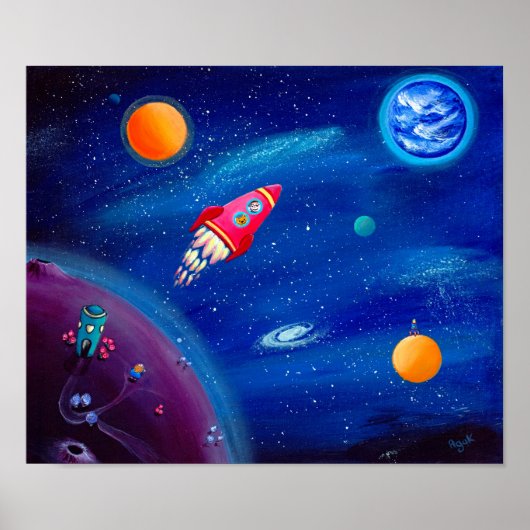 宇宙の旅 | ロケット プリント | 宇宙をテーマにした幼児用寝室 (正面)