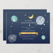 宇宙の星と月の赤ちゃんシャワー 招待状 (正面/裏面)