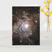 宇宙の星のホリデーリース カード (黄色い花)