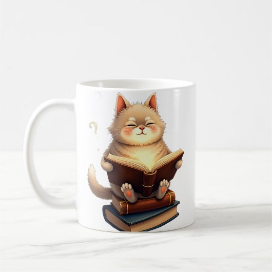 宇宙の星座の中で本を読む浮遊猫 コーヒーマグカップ (左)