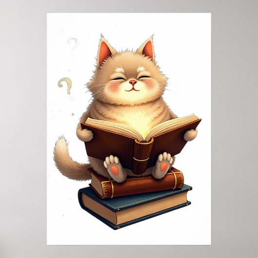 宇宙の星座の中で本を読む浮遊猫 ポスター (正面)
