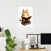 宇宙の星座の中で本を読む浮遊猫 ポスター (ホームオフィス)
