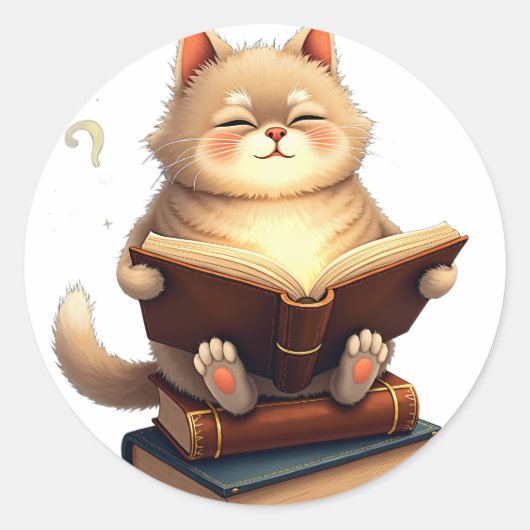 宇宙の星座の中で本を読む浮遊猫 ラウンドシール (正面)