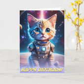 宇宙の星空：子猫の銀河の旅 カード (黄色い花)