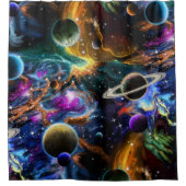 宇宙の星雲および惑星 シャワーカーテン (正面)