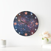 宇宙の星雲の上の幾何学的な星 ラージ壁時計 (ホーム)
