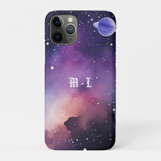 宇宙の星雲銀河写真モノグラムイニシャル iPhone 11 PROケース