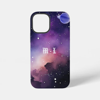 宇宙の星雲銀河写真モノグラムイニシャル iPhone 12 MINIケース