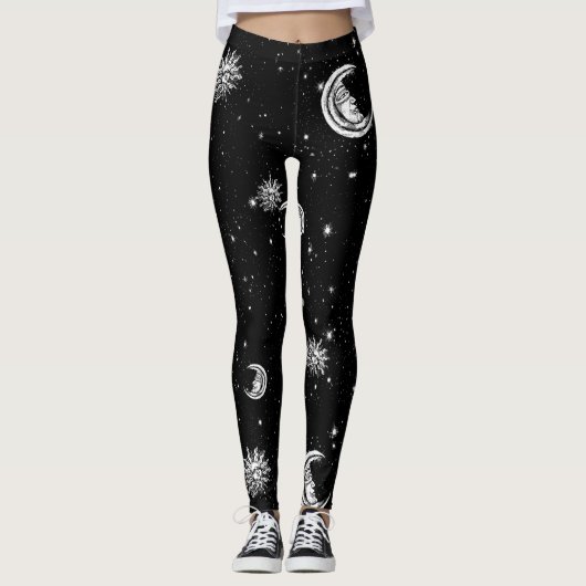 宇宙の星、月、太陽 レギンス (正面)