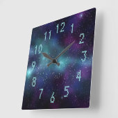 宇宙の星 紫 青 緑 ドット数字 スクエア壁時計 (傾斜)