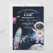 宇宙の最初ののまわりに旅行ザ・ムーンの最初の誕生日 招待状 (正面)