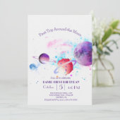 宇宙の最初ののまわりに旅行ザ・ムーンの最初の誕生日 招待状 (スタンド正面)