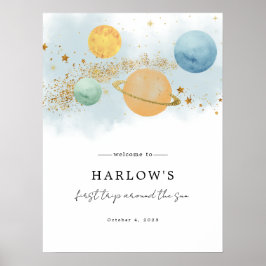 宇宙の最初の旅のまわりに太陽の歓迎サイン ポスター