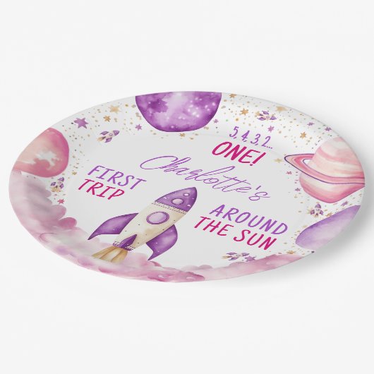 宇宙の最初の旅のまわりに太陽誕生日 ペーパープレート (アングル)