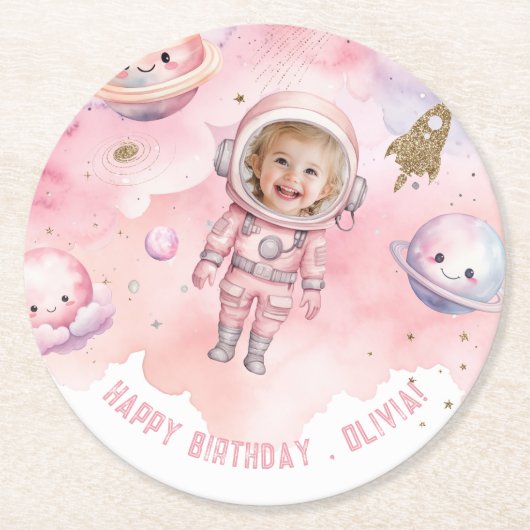 宇宙の最初の旅のまわりに日ギルの誕生日 ラウンドペーパーコースター (正面)