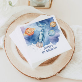 宇宙の最初の旅のまわりに日男の子の誕生日 スタンダードカクテルナプキン