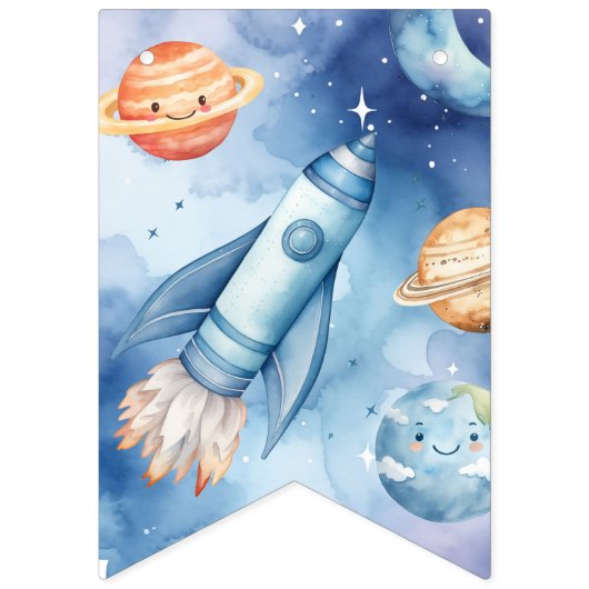 宇宙の最初の旅のまわりに日男の子の誕生日 バンティングフラッグ (第1の旗)