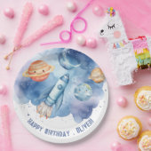 宇宙の最初の旅のまわりに日男の子の誕生日 ペーパープレート (パーティー)