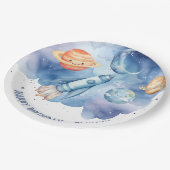 宇宙の最初の旅のまわりに日男の子の誕生日 ペーパープレート (アングル)