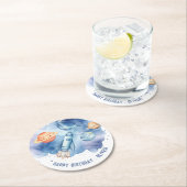 宇宙の最初の旅のまわりに日男の子の誕生日 ラウンドペーパーコースター (インサイチュ)