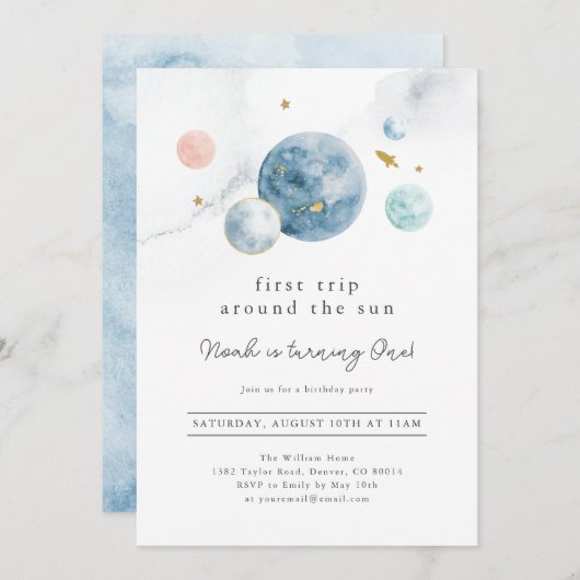 宇宙の最初の誕生日パーティーの招待 招待状 (正面/裏面)