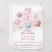 宇宙の月の上のベビーシャワーパーティー 招待状 (正面)