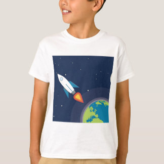 宇宙の月の地球のグラフィック・デザインのロケット Tシャツ