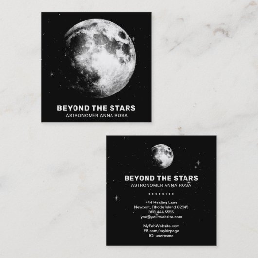 *~*宇宙の月の星が満月の月の天文学者 スクエア名刺 (正面/裏面)