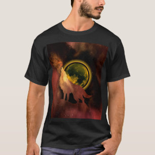 宇宙の月銀河で吠えるオオカミ Tシャツ