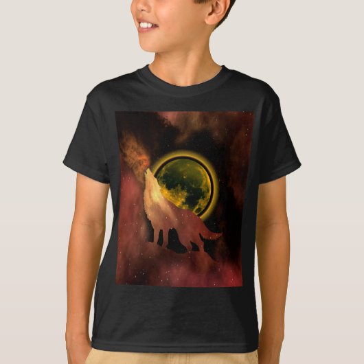 宇宙の月銀河で吠える狼 Tシャツ Tシャツ (正面)