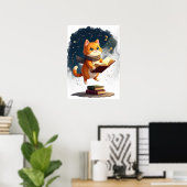 宇宙の本の虫猫、スペースで読書する面白い本 ポスター (ホームオフィス)