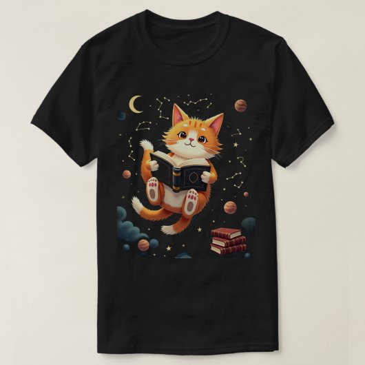 宇宙の本の虫猫 スペースリーディング あと一章 Tシャツ (デザイン正面)
