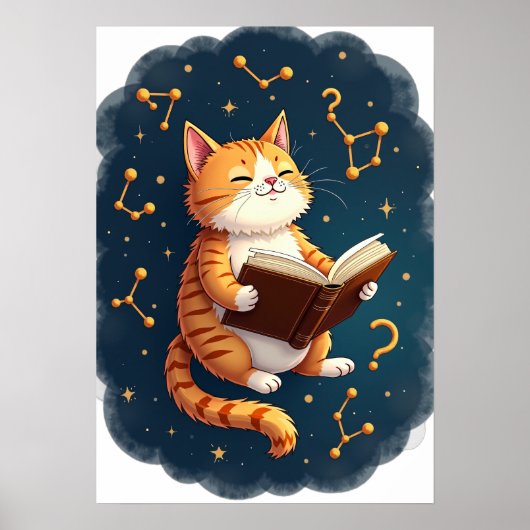 宇宙の本を読む宇宙猫 Astronomy Vint ポスター (正面)