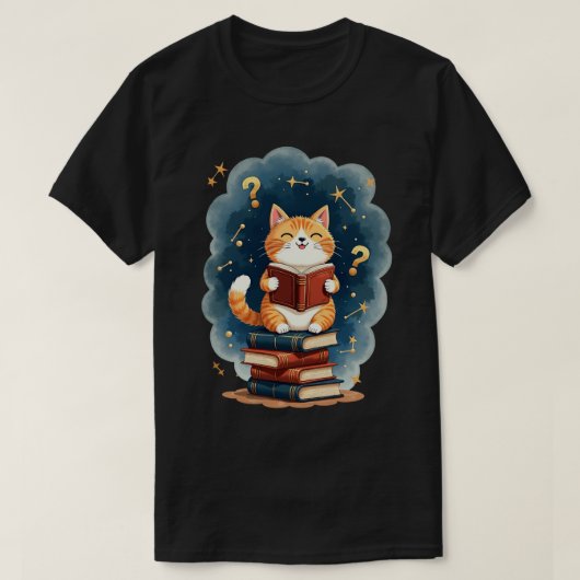 宇宙の本好き猫 読書 星座 ダーク アカデミック Tシャツ (デザイン正面)